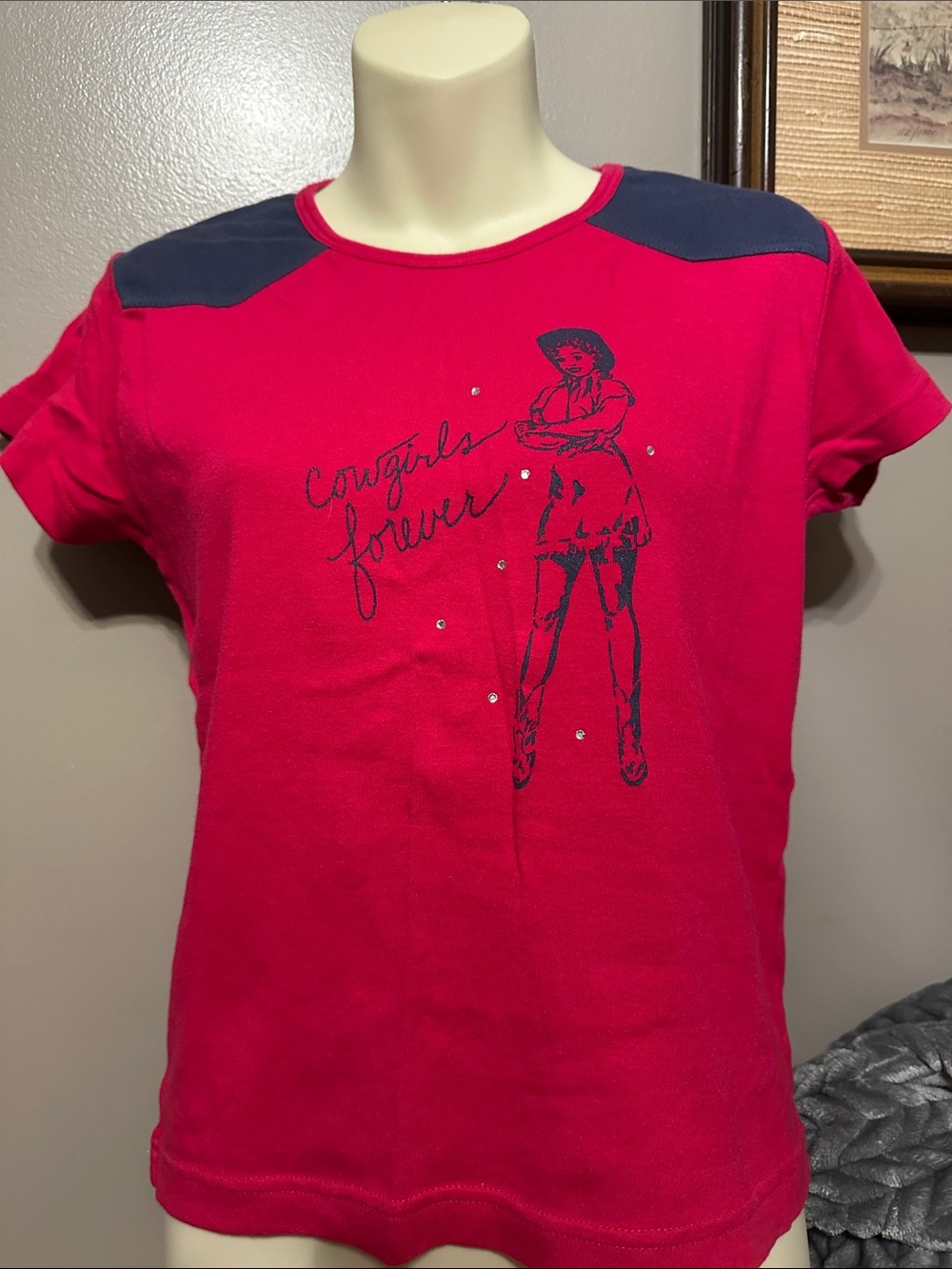 Cruel Girl Red Short Sleeve Tee with Navy Shoulder Panels size medium